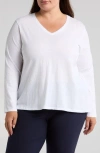 Eileen Fisher Easy V-neck Long Sleeve Organic Cotton T-shirt In White