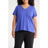 Eileen Fisher Easy V-neck Organic Cotton Slub T-shirt In Blue