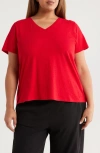 Eileen Fisher Easy V-neck Organic Cotton T-shirt In Red