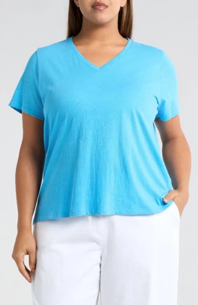 Eileen Fisher Easy V-neck Organic Cotton T-shirt In Azure