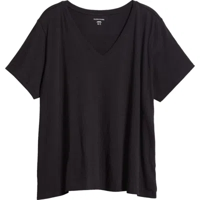 Eileen Fisher Easy V-neck Organic Cotton T-shirt In Black