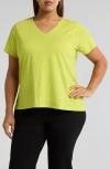 Eileen Fisher Easy V-neck Organic Cotton T-shirt In Chartreuse