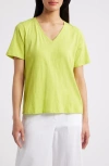 Eileen Fisher Easy V-neck Organic Cotton T-shirt In Chartreuse