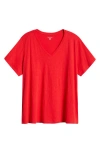 Eileen Fisher Easy V-neck Organic Cotton T-shirt In Cherry