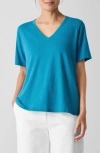 Eileen Fisher Easy V-neck Organic Cotton T-shirt In Dragonfly