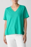 Eileen Fisher Easy V-neck Organic Cotton T-shirt In Green