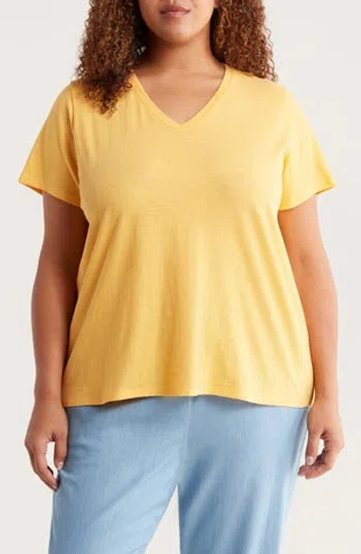 Eileen Fisher Easy V-neck Organic Cotton T-shirt In Orange