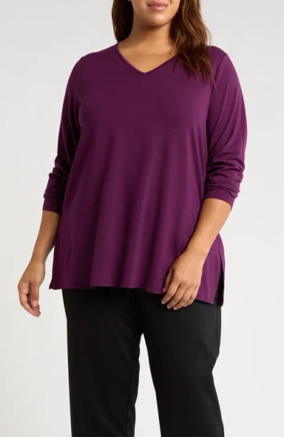 Eileen Fisher Easy V-neck Tunic In Blackberry