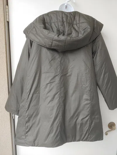 Pre-owned Eileen Fisher Eggshell Nylon Shawl Hoodie Dble-breasted Puffer Coat Woodland L In White