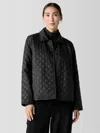 Eileen Fisher Eggshell Recycled Nylon Classic Collar Coat In Black