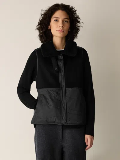 Eileen Fisher Eggshell Recycled Nylon Classic Collar Vest In Black