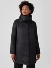Eileen Fisher Eggshell Recycled Nylon Cocoon Coat In Black