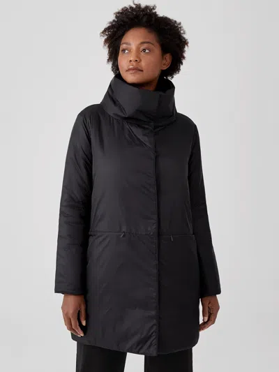 Eileen Fisher Eggshell Recycled Nylon Cocoon Coat In Black