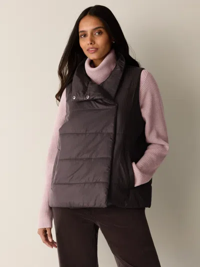 Eileen Fisher Eggshell Recycled Nylon High Collar Quilted Vest In Coffee
