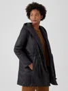 Eileen Fisher Eggshell Recycled Nylon Hooded Coat In Black