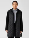 Eileen Fisher Eggshell Recycled Nylon Hooded Coat In Black