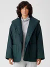 Eileen Fisher Eggshell Recycled Nylon Hooded Coat In Green