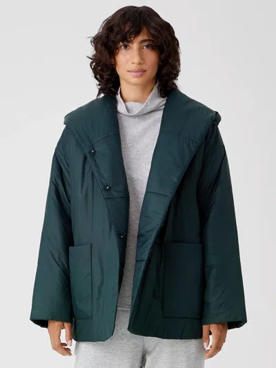 Eileen Fisher Eggshell Recycled Nylon Hooded Coat In Green
