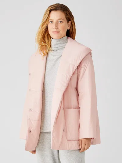 Eileen Fisher Eggshell Recycled Nylon Hooded Coat In White