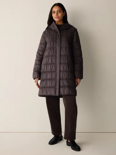 Eileen Fisher Eggshell Recycled Nylon Hooded Quilted Coat In Coffee