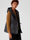 Eileen Fisher Eggshell Recycled Nylon Hooded Vest In Black