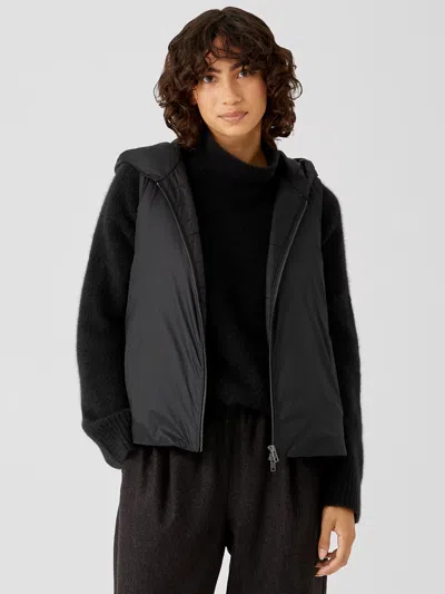Eileen Fisher Eggshell Recycled Nylon Hooded Vest In Black