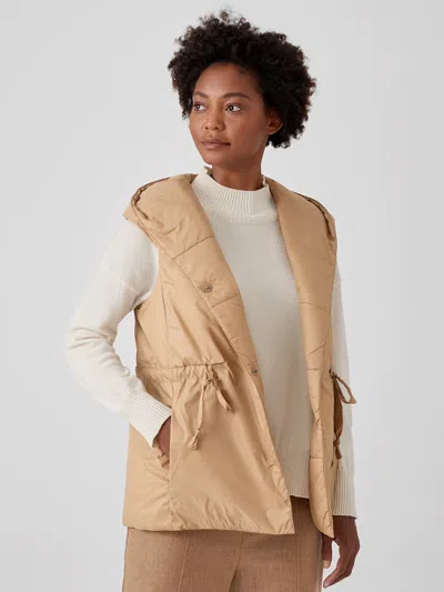 Eileen Fisher Eggshell Recycled Nylon Hooded Vest In Brown