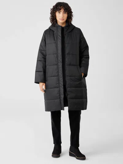 Eileen Fisher Eggshell Recycled Nylon Long Coat In Blue