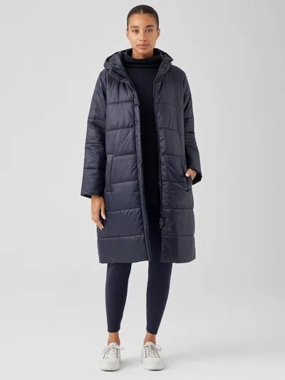 Eileen Fisher Eggshell Recycled Nylon Long Coat In Blue