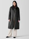 Eileen Fisher Eggshell Recycled Nylon Long Coat In Black