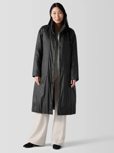 Eileen Fisher Eggshell Recycled Nylon Long Coat In Black