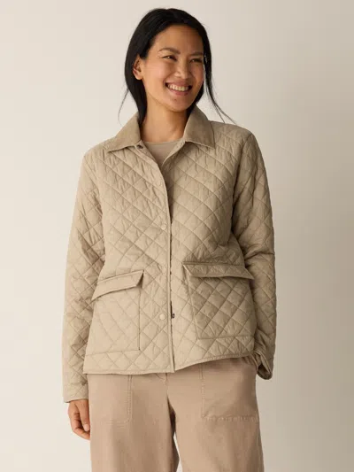 Eileen Fisher Eggshell Recycled Nylon Quilted Classic Collar Jacket In Neutral
