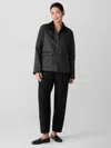 Eileen Fisher Eggshell Recycled Nylon Quilted Classic Collar Jacket In Black