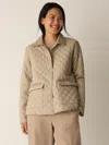 Eileen Fisher Eggshell Recycled Nylon Quilted Classic Collar Jacket In Nude