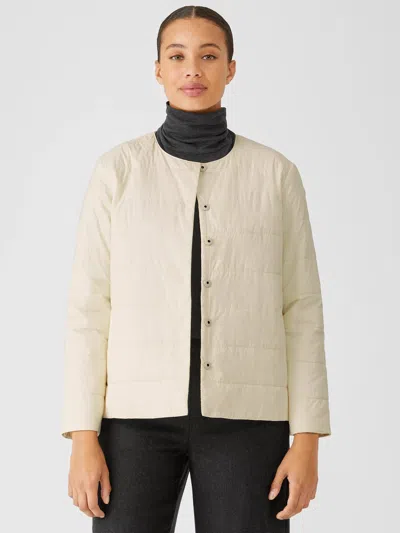 Eileen Fisher Eggshell Recycled Nylon Quilted Jacket In White