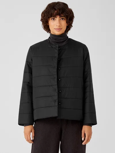 Eileen Fisher Eggshell Recycled Nylon Quilted Jacket In Black