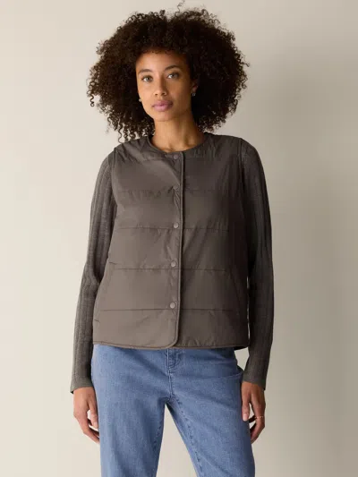 Eileen Fisher Eggshell Recycled Nylon Quilted Vest In Cobblestone