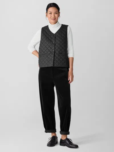 Eileen Fisher Eggshell Recycled Nylon Quilted V-neck Vest In Black