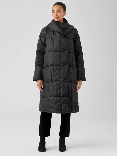 Eileen Fisher Eggshell Recycled Nylon Reversible Coat In Black