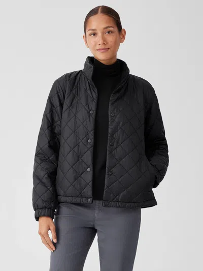 Eileen Fisher Eggshell Recycled Nylon Reversible Jacket In Black