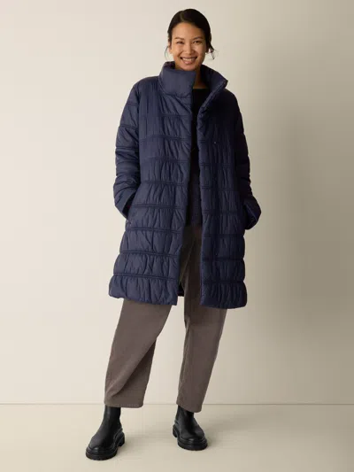 Eileen Fisher Eggshell Recycled Nylon Ruched Coat In Black