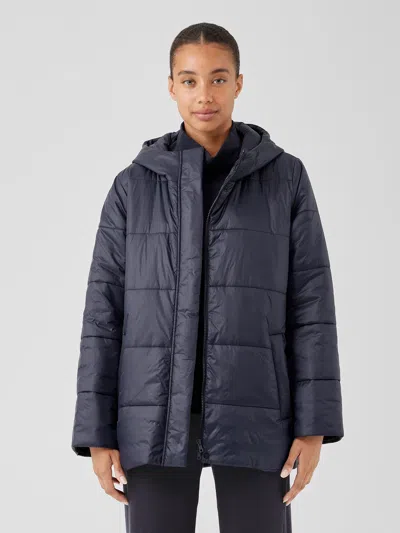 Eileen Fisher Eggshell Recycled Nylon Short Coat In Blue