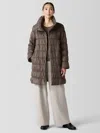 Eileen Fisher Eggshell Recycled Nylon Stand Collar Coat In Brown