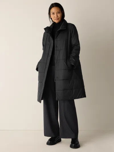 Eileen Fisher Eggshell Recycled Nylon Stand Collar Coat In Black