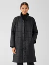 Eileen Fisher Eggshell Recycled Nylon Stand Collar Coat In Gray