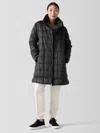 Eileen Fisher Eggshell Recycled Nylon Stand Collar Coat In Black