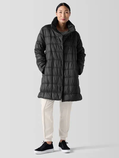 Eileen Fisher Eggshell Recycled Nylon Stand Collar Coat In Black