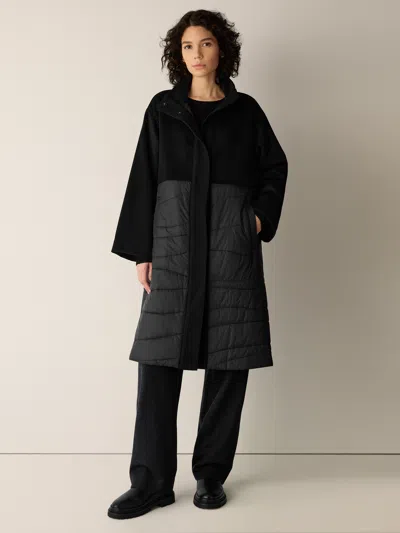 Eileen Fisher Eggshell Recycled Nylon Stand Collar Coat In Black