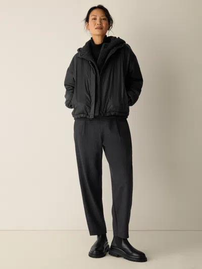 Eileen Fisher Eggshell Recycled Nylon Stand Collar Jacket In Black