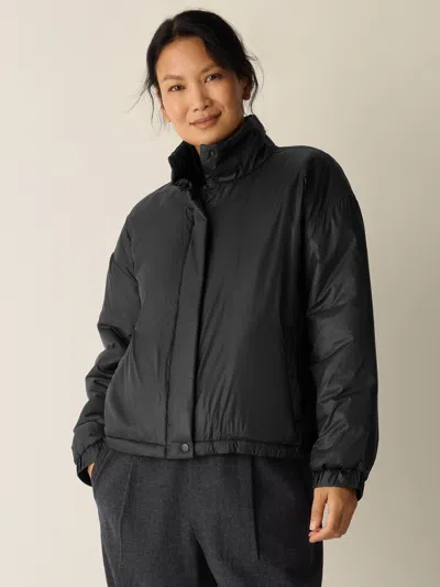 Eileen Fisher Eggshell Recycled Nylon Stand Collar Jacket In Black